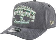 New Era Men's New Era Charcoal Milwaukee Bucks Throwback Washed Pre-Curved 9FIFTY Snapback Hat
