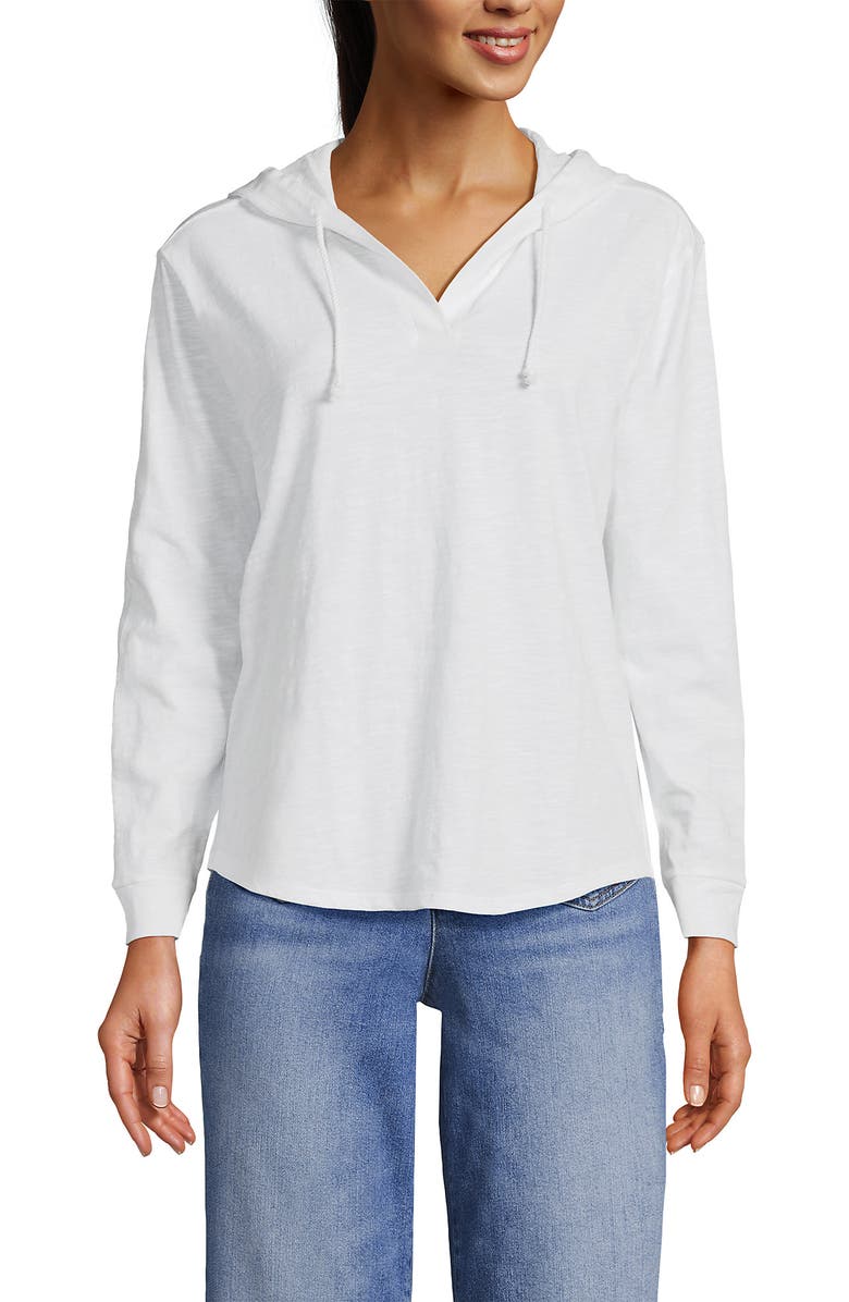 Lands' End Long Sleeve Slub Hooded Popover, Main, color, White