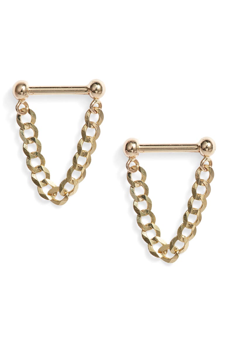 Baby Dumbbell Chain Earrings, Main, color, 14K YELLOW GOLD