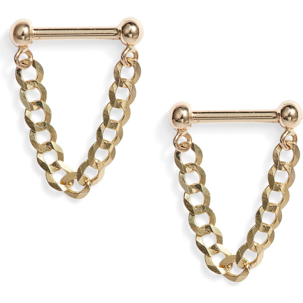 Poppy Finch Baby Dumbbell Chain Earrings in 14K Yellow Gold  product