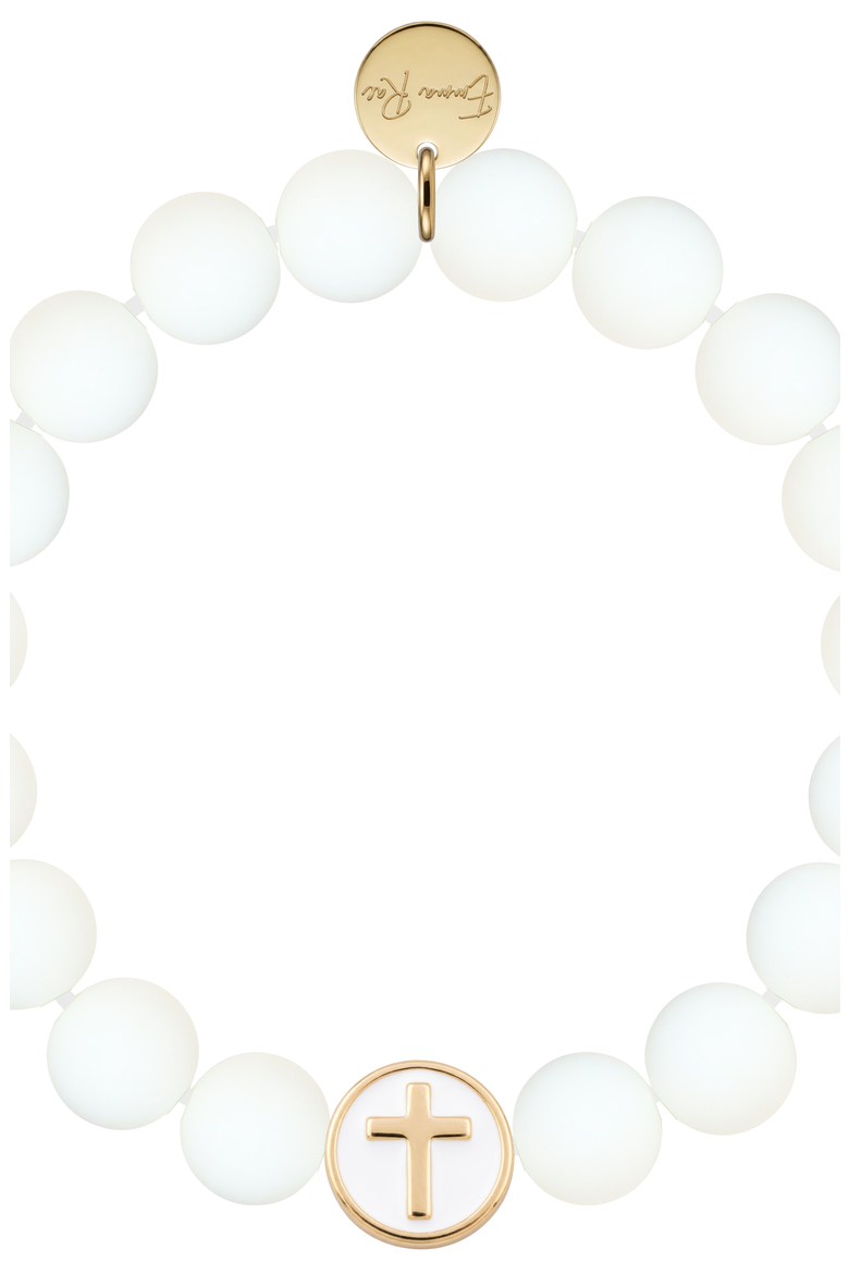Semi-Precious Gemstone Cross Bracelet in Gift Pouch, Alternate, color, White