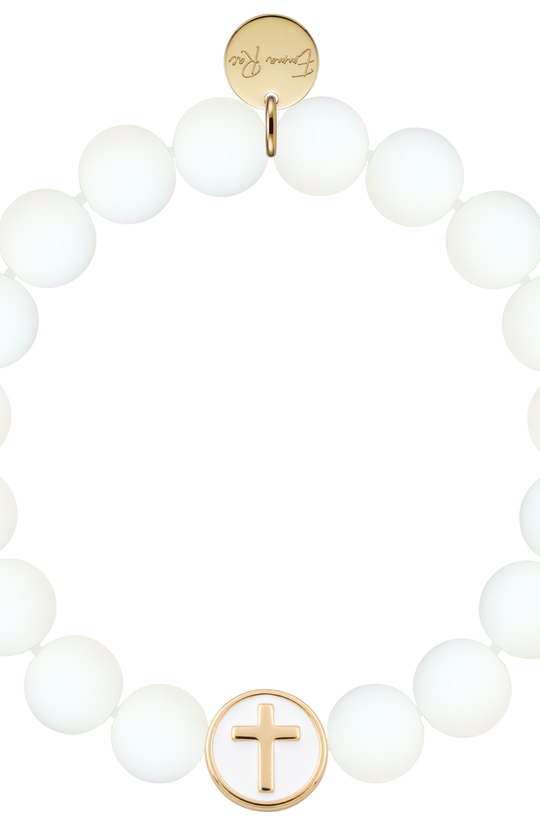 Little Miss Zoe Semi-Precious Gemstone Corss Bracelet in Gift Pouch, Alternate, color, White