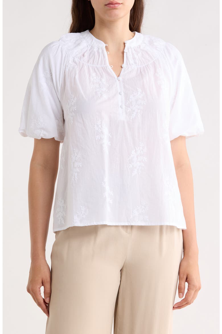 Embroidered Puff Sleeve Top, Main, color, WHITE