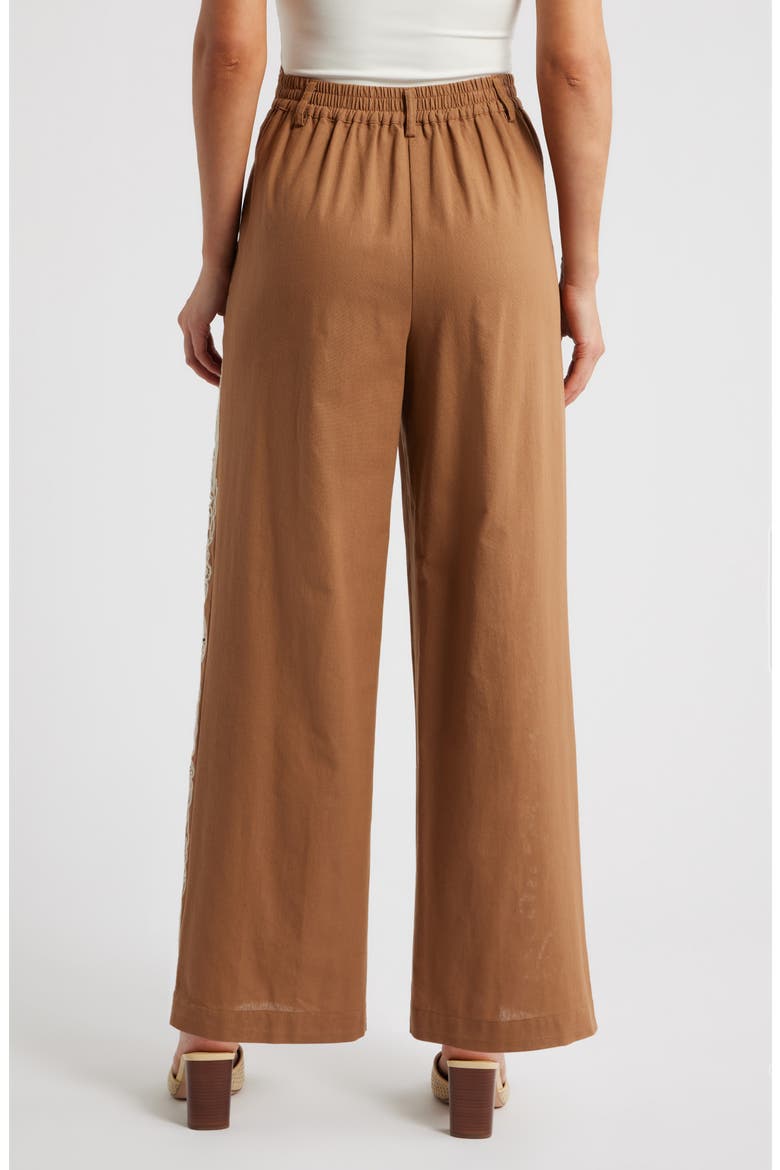 Celena Embroidered Detail Cotton Pants, Alternate, color, BROWN/ CREAM