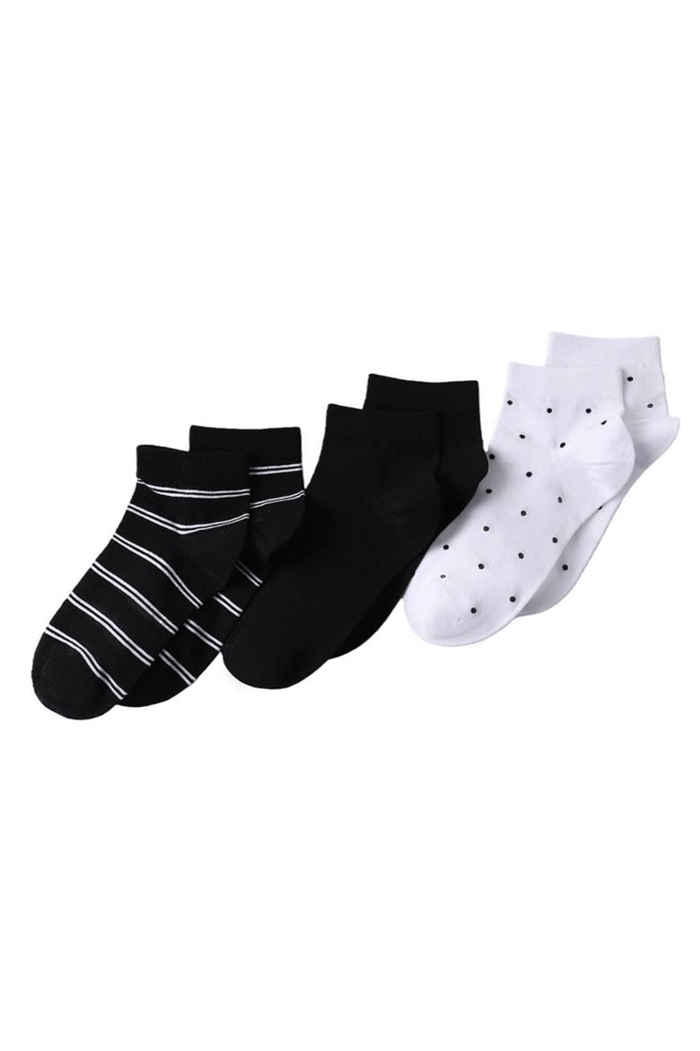3-Pack Cotton Stripe and Dot Quarter Socks, Main, color, Black-White