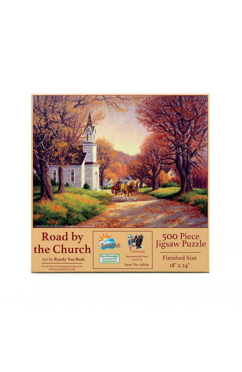 Sunsout Road by the Church 500 piece Jigsaw Puzzle for Adults, Alternate, color, Multicolor