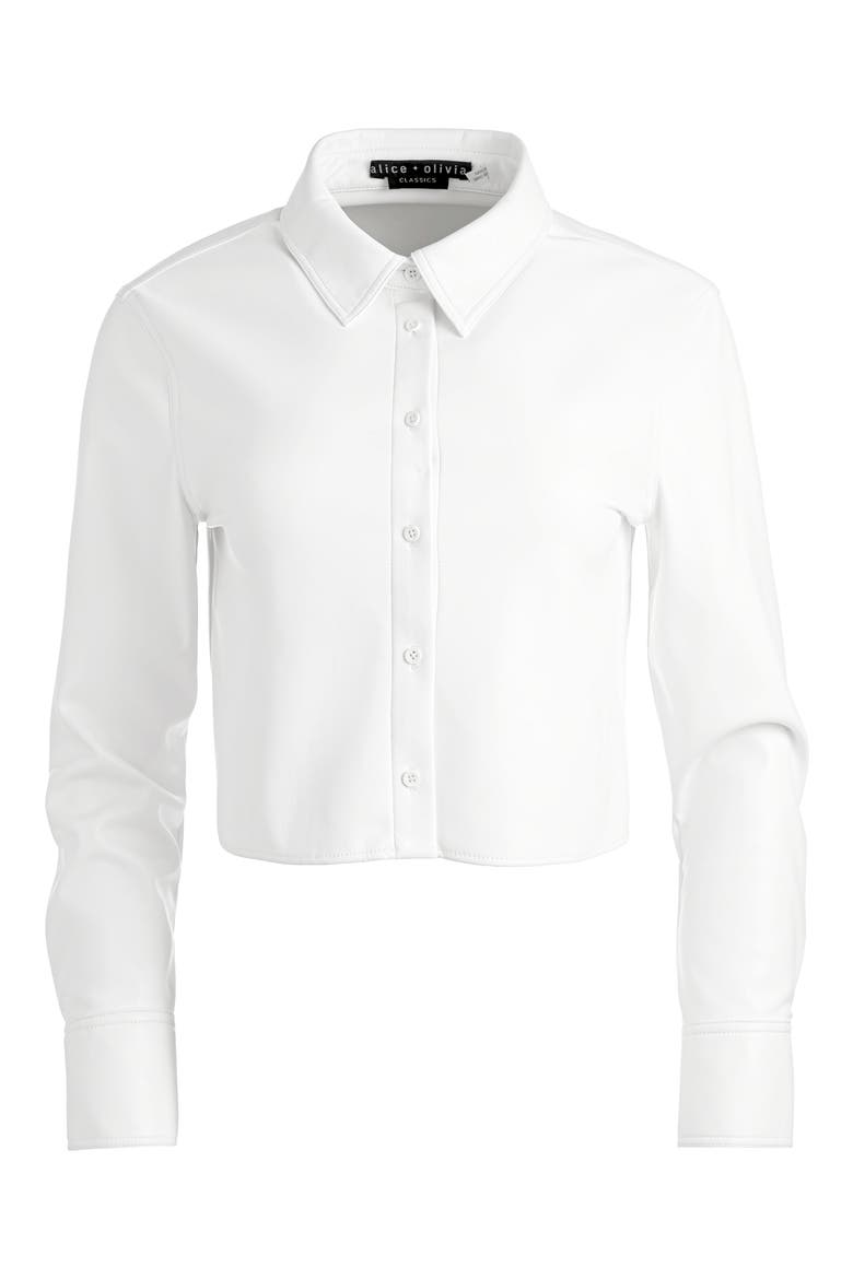 Leon Crop Faux Leather Shirt, Alternate, color, OFF WHITE