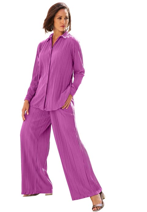 Plisse Button-Front Blouse (Plus)