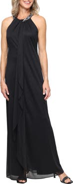 SL FASHIONS Embellished Halter Neck Sleeveless Glitter Gown