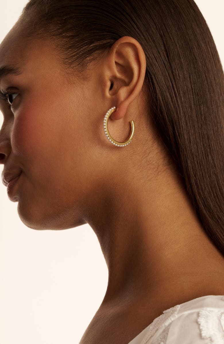 Ted Baker Peraa Medium Pearl Hoop Earrings, Alternate, color, Gold Tone Pearl