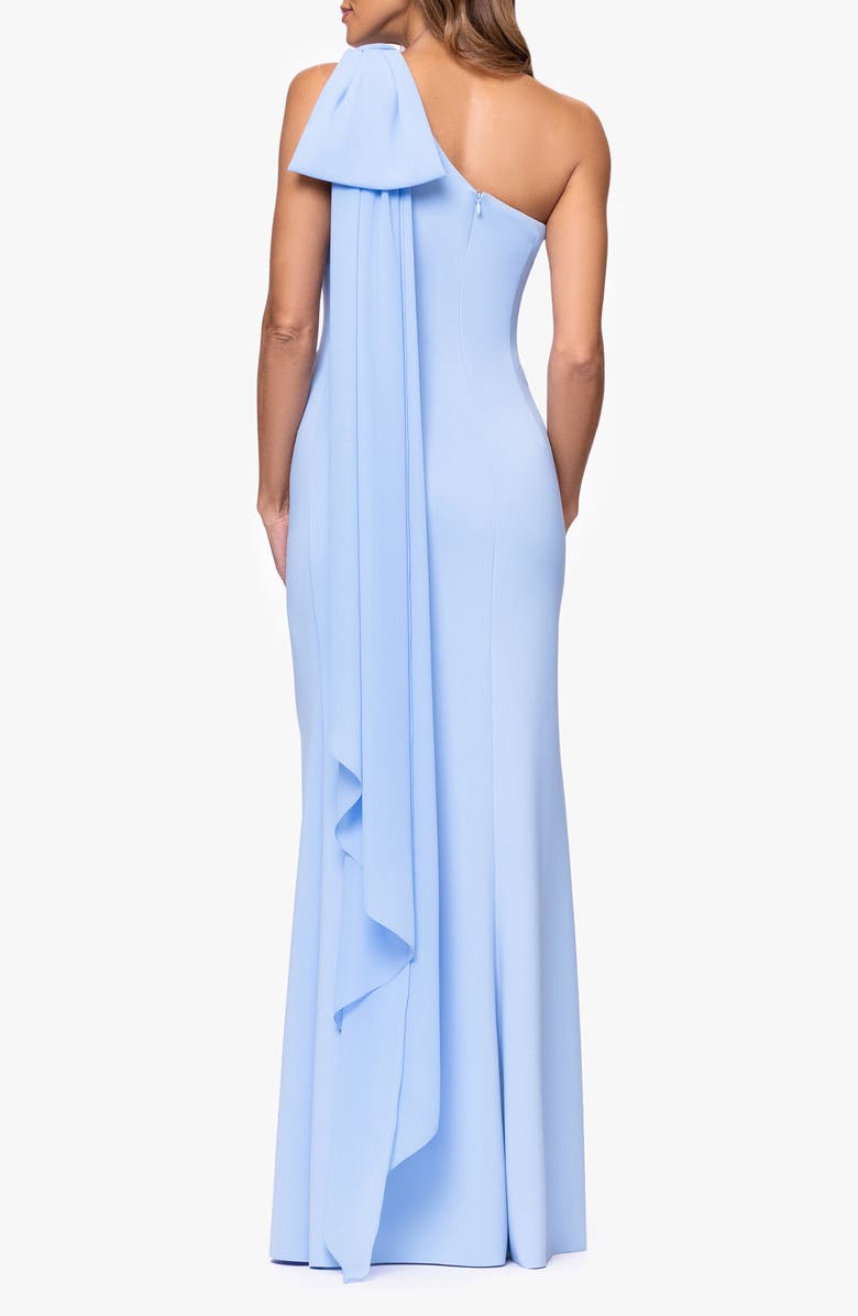 Xscape Evenings Sash Detail One-Shoulder Scuba Crepe Sheath Gown, Alternate, color,