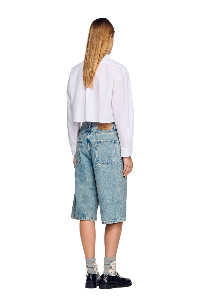 SANDRO Distressed denim Bermuda shorts, Alternate, color, Blue Jean