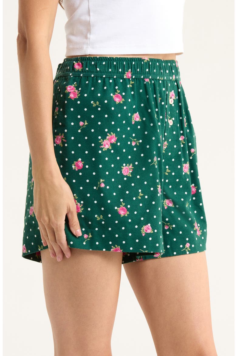 Print Cozy Flannel Boxer Pajama Shorts, Alternate, color, GREEN POLKA DOT ROSE