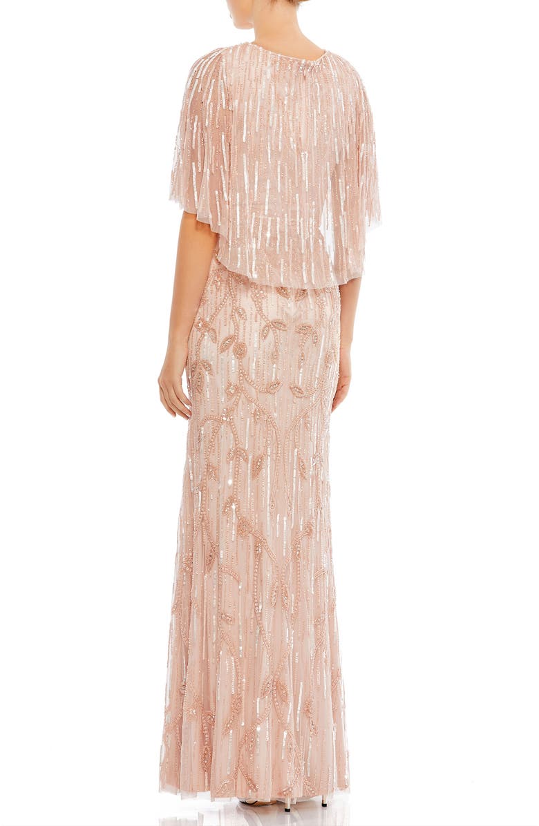 Mac Duggal Embellished Cap Sleeve Faux Wrap Trumpet Gown, Alternate, color, Blush