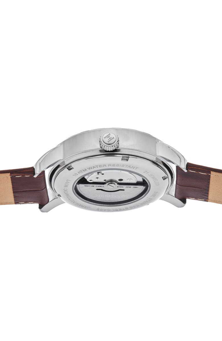 Heritor Automatic Protégé Leather-Band Watch w/Date, Alternate, color, Silver/Brown