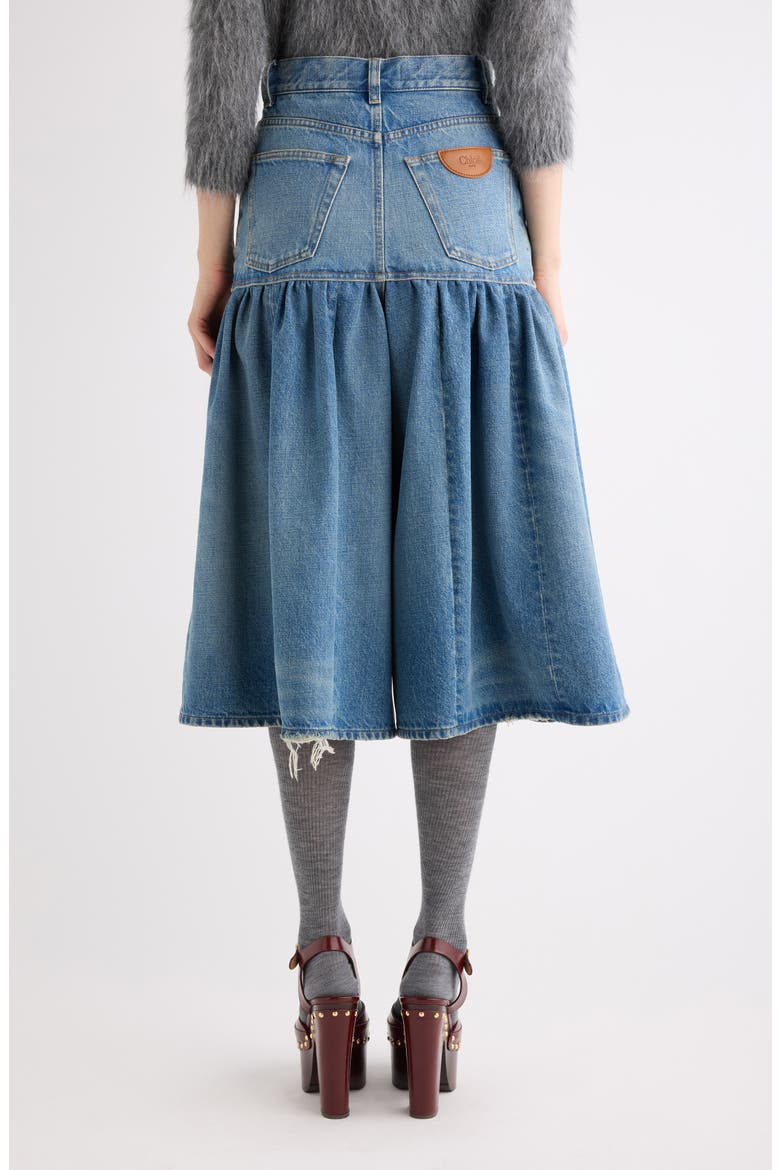 Gathered High Waist Denim Midi Skirt, Alternate, color, DUSTY COBALT