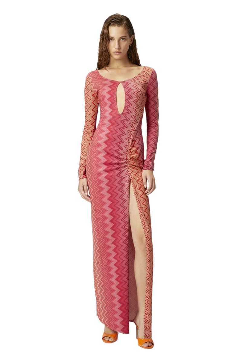 Missoni Cover Up Dress In Stretch Nylon Zig Zag Lamé, Main, color, Red