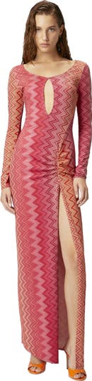 ワンピース MISSONI SS25 Cover up dress (MS25SQ1LBR012S SM9QN) Long one-shoulder cover-up dress in zig zag lamé viscose