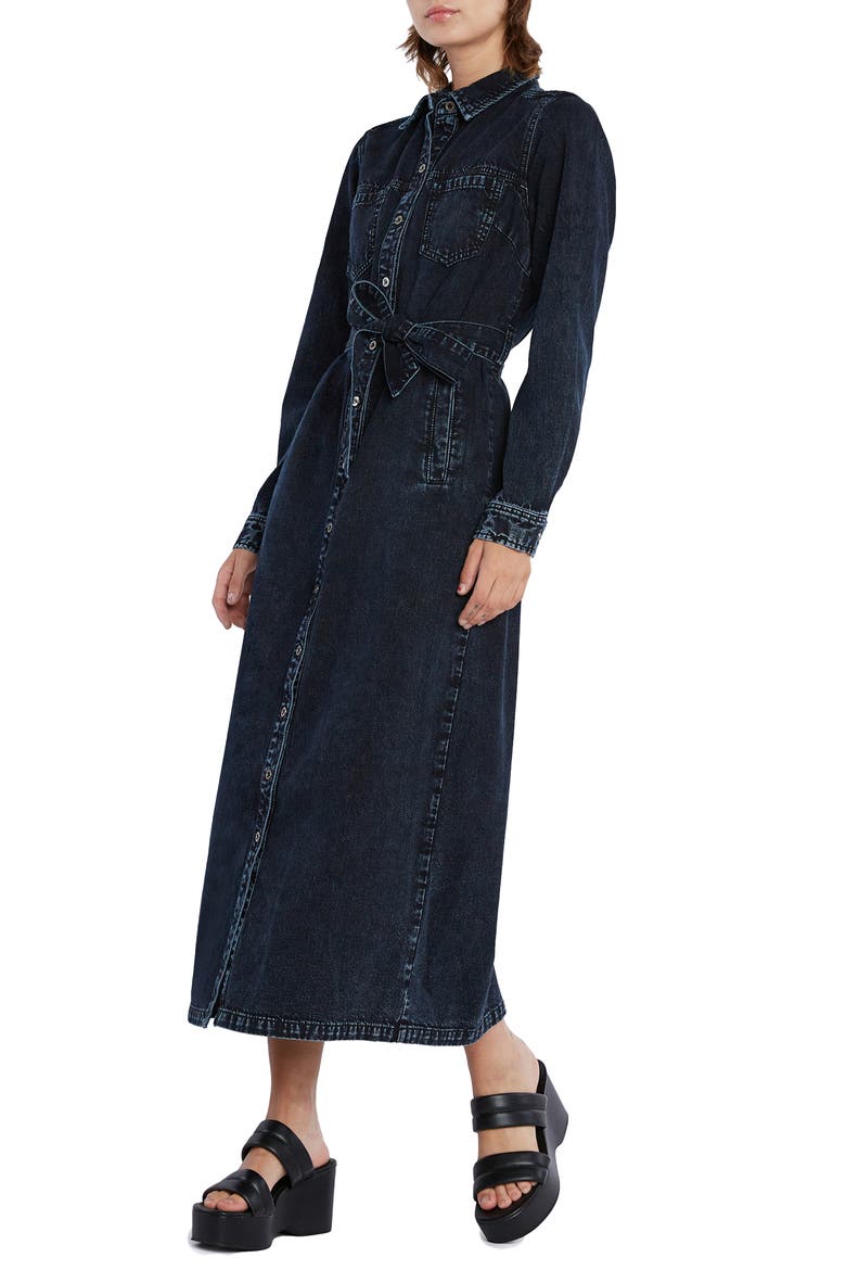 Tie Waist Long Sleeve Denim Maxi Shirtdress, Alternate, color, SLATE BLUE