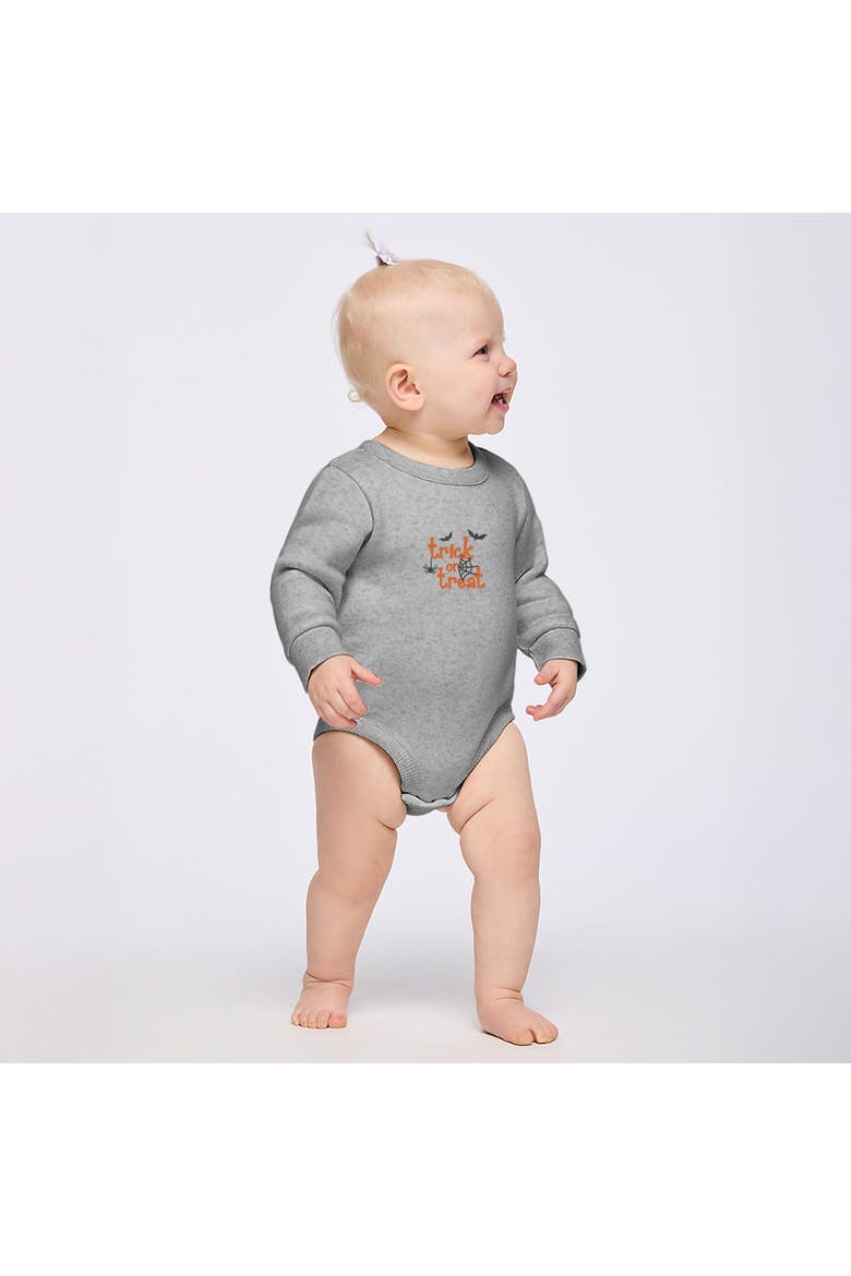 Embroidered Spiderweb Trick or Treat Infant Fleece BodySuit, Main, color, Heather Grey