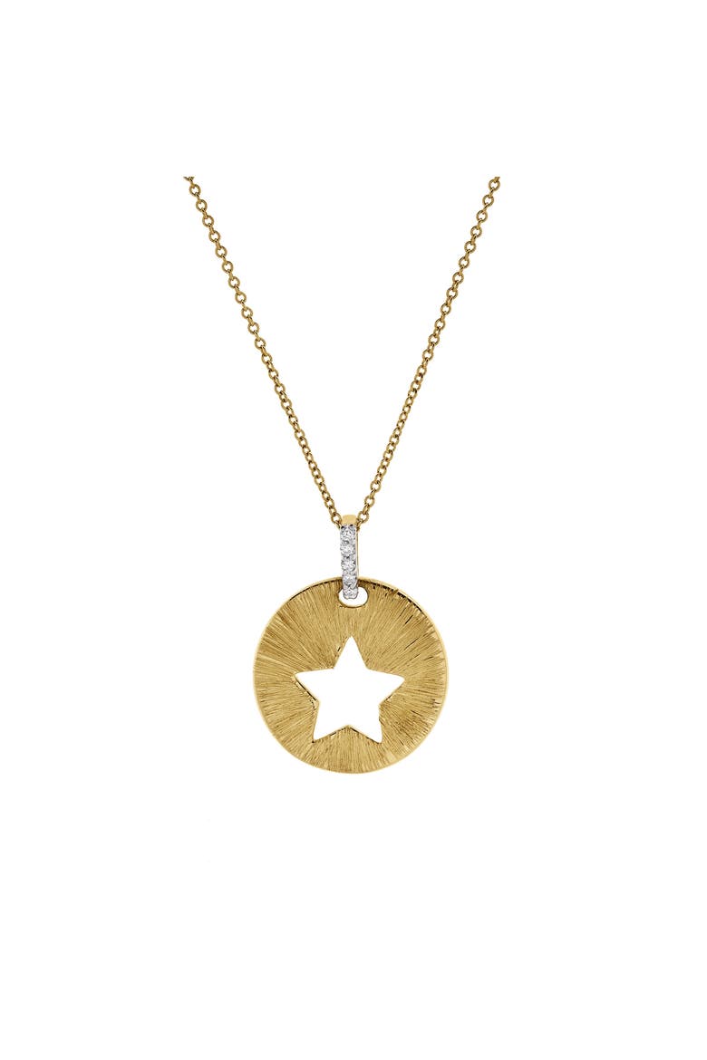 Astrid Star Diamond Studded Round Disc Pendant Necklace in 14K Gold, Main, color, 14K Yellow Gold