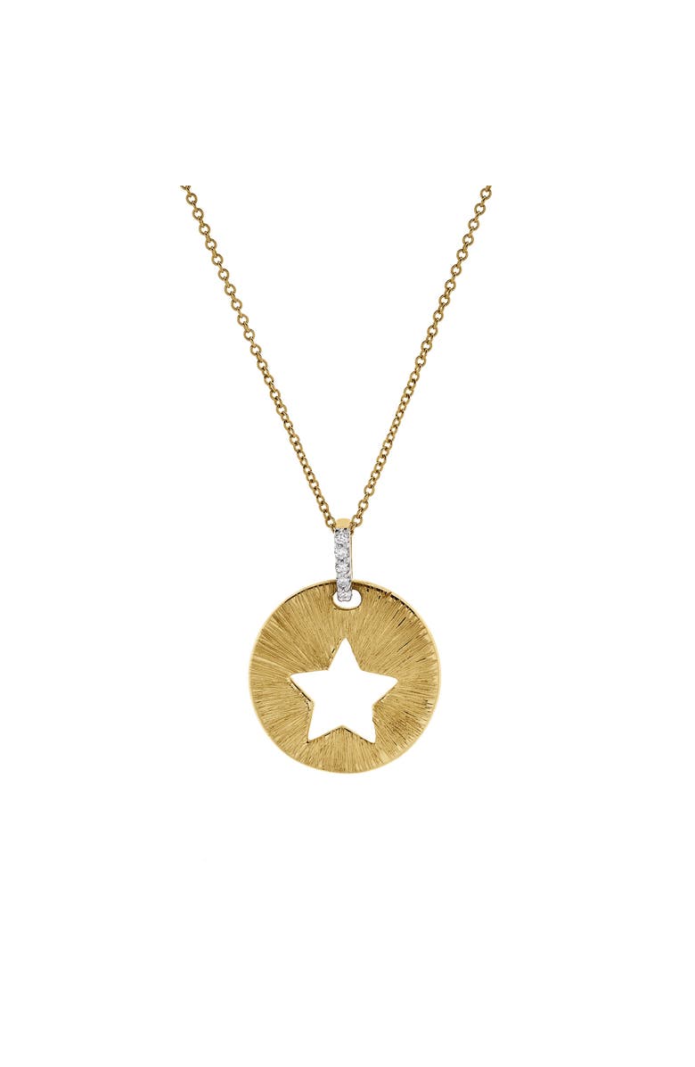 LuvMyJewelry Astrid Star Diamond Studded Round Disc Pendant Necklace in 14K Gold, Main, color, 14K Yellow Gold