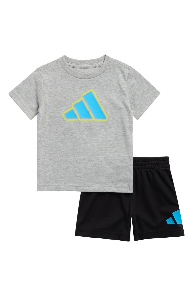 adidas Logo T-Shirt & Mesh Shorts Set, Main, color, Grey Heather