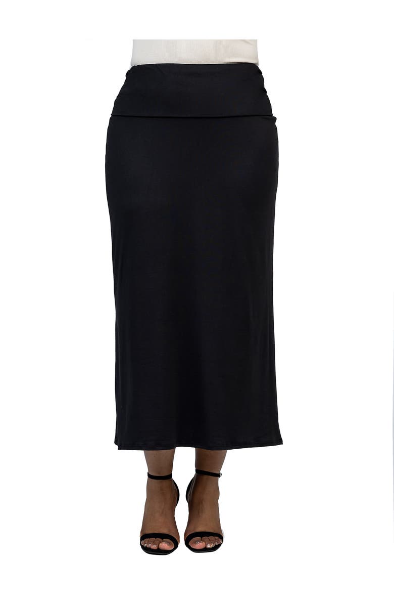 24seven Comfort Apparel Comfortable Foldover Maxi Skirt, Main, color, Black