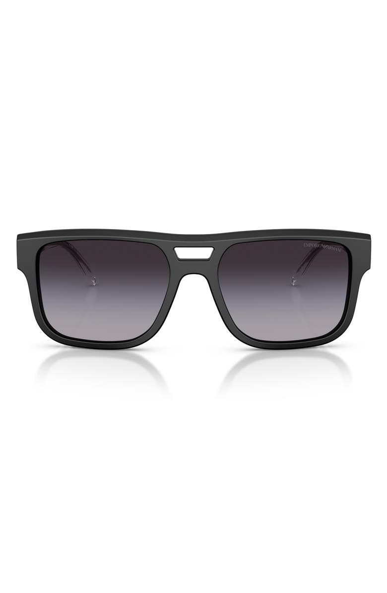 Emporio Armani 57mm Gradient Pillow Sunglasses, Main, color, Matte Black / Grey Gradient