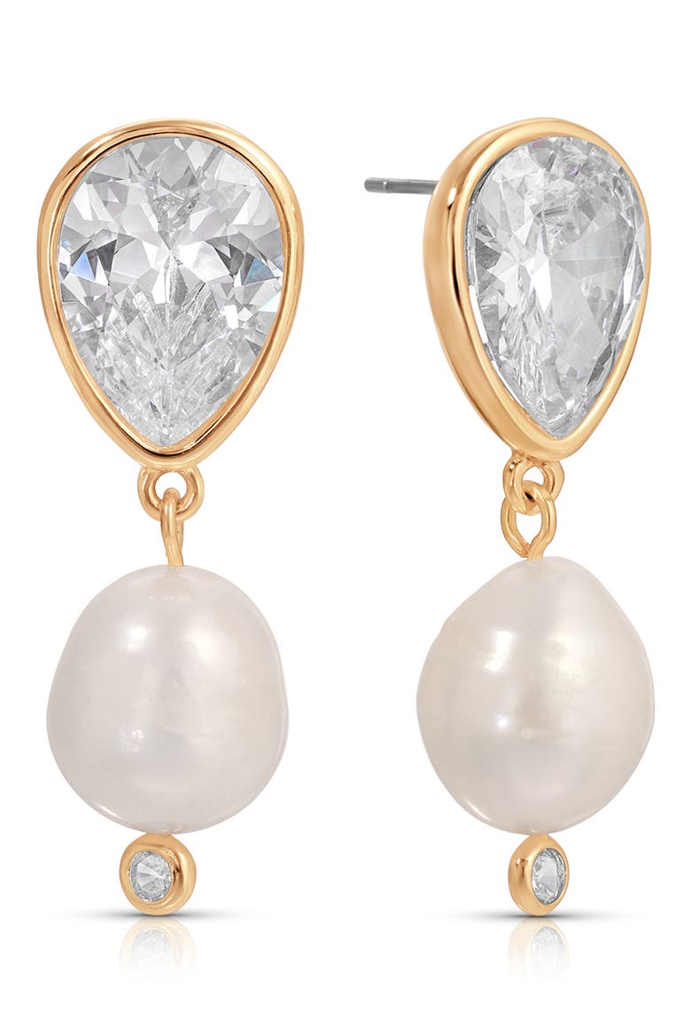 Eternal Gleam Cubic Zirconia & Freshwater Pearl Drop Earrings, Main, color, GOLD
