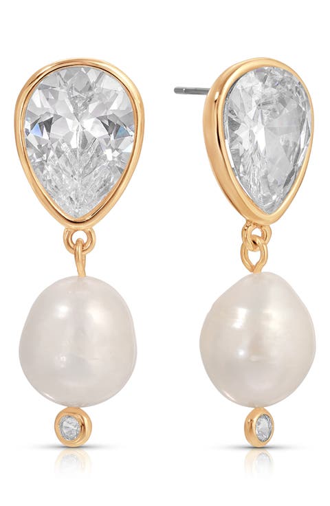 Eternal Gleam Cubic Zirconia & Freshwater Pearl Drop Earrings