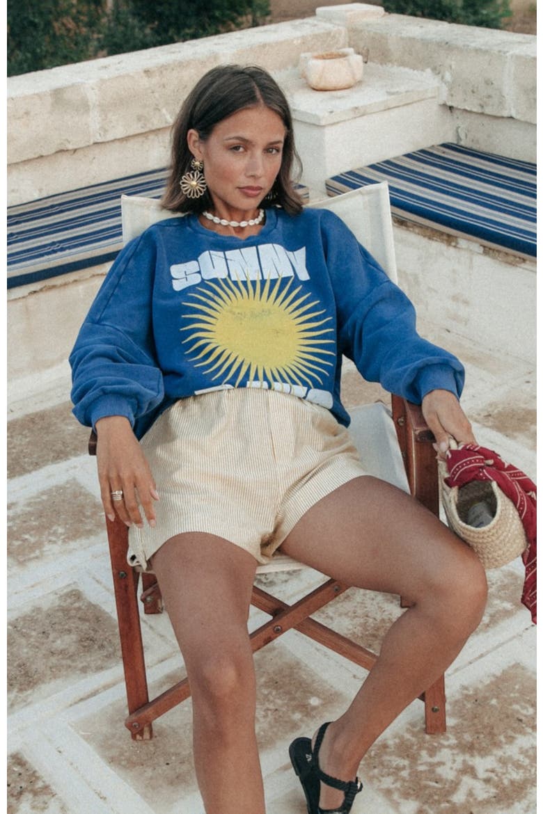 Sunny Days Acid Wash Dropped Shoulder Sweat, Alternate, color, Bright blue