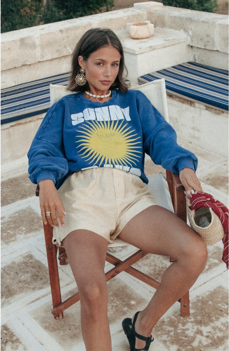 Colourful Rebel Sunny Days Acid Wash Dropped Shoulder Sweat, Alternate, color, Blue