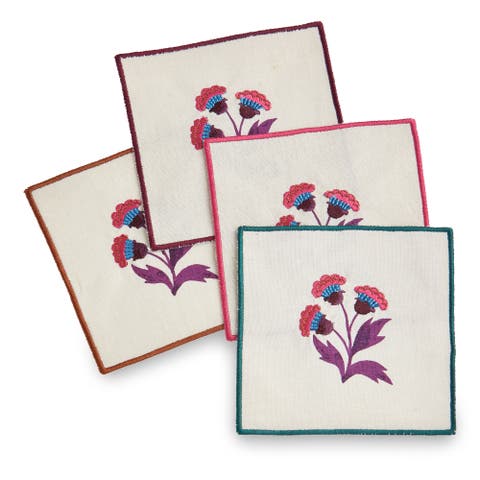 Autumn Bloom Fall Cotton Bar Coaster Set 4 Multi 5x5 in