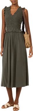 MINT VELVET Shirred Ruffle Midi Dress