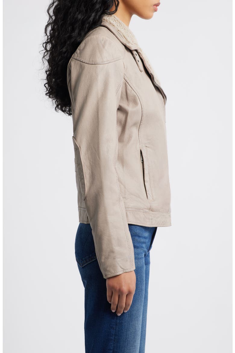 Jenja Fleece Lined Leather Moto Jacket, Alternate, color, STONE