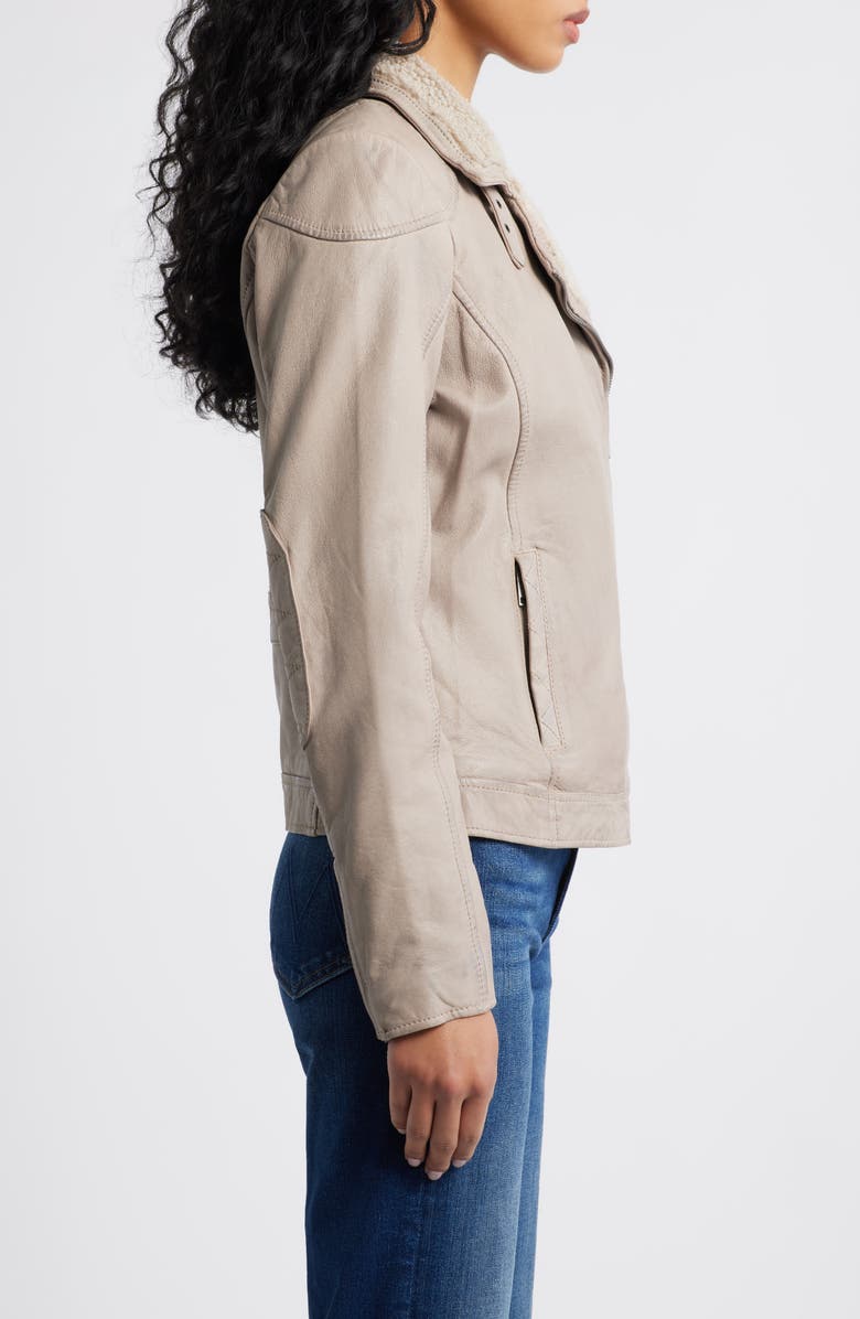 MAURITIUS Jenja Fleece Lined Leather Moto Jacket, Alternate, color, Stone