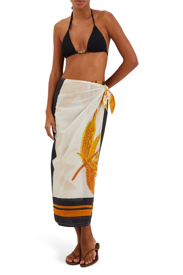 Tuscan Flora Midi Pareo Cover-Up, Main, color, YELLOW/ BLACK/ WHITE