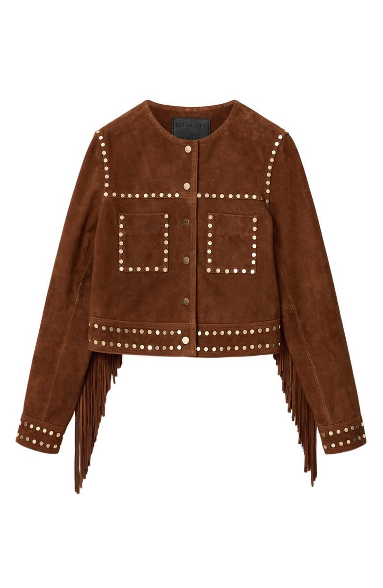 AllSaints Alice Fringe Suede Western Jacket, Alternate, color, Cognac Brown