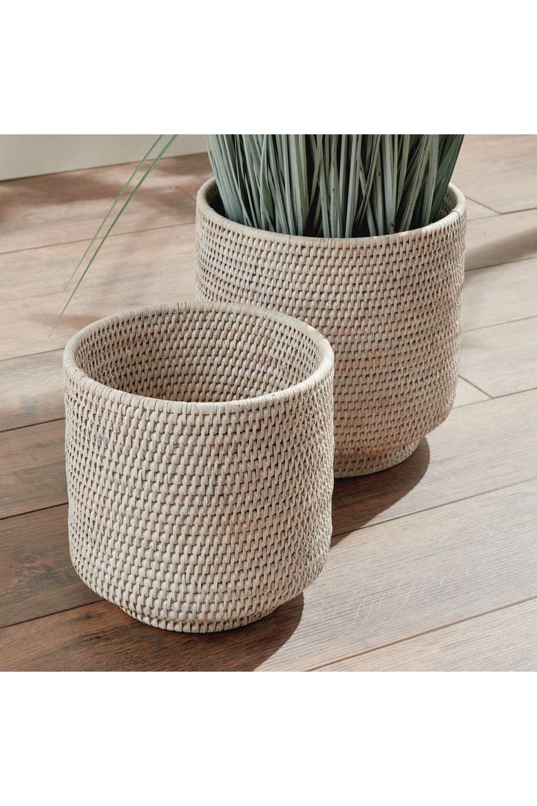 Burma Rattan Cachepots Large Set Of 2, Alternate, color, White