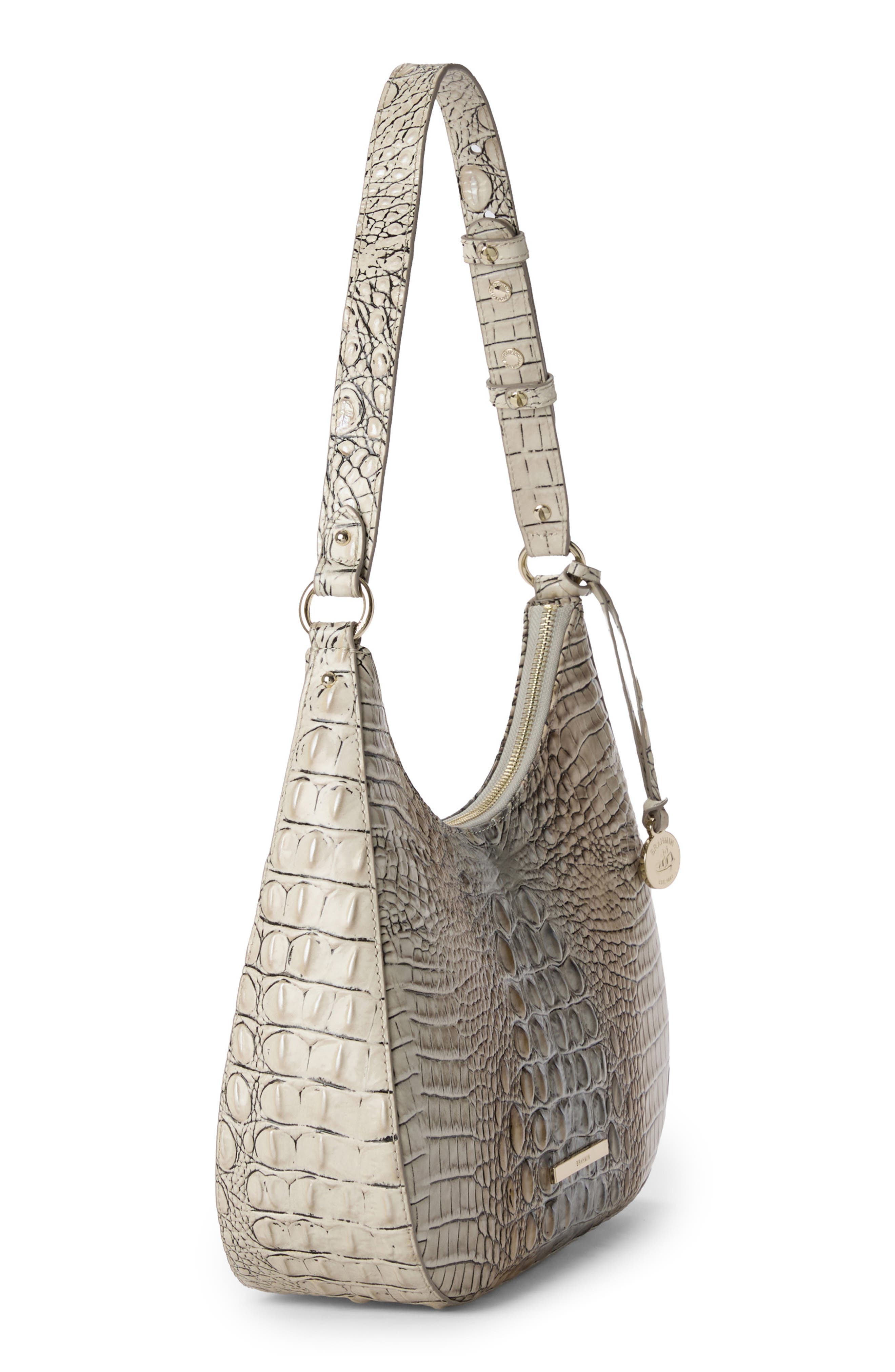 Stephie Croc Embossed Leather Shoulder Bag, Alternate, color, FOSSILIZED