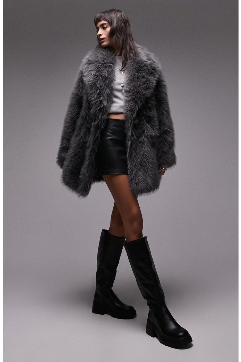 Mid Length Faux Fur Coat, Main, color, CHARCOAL