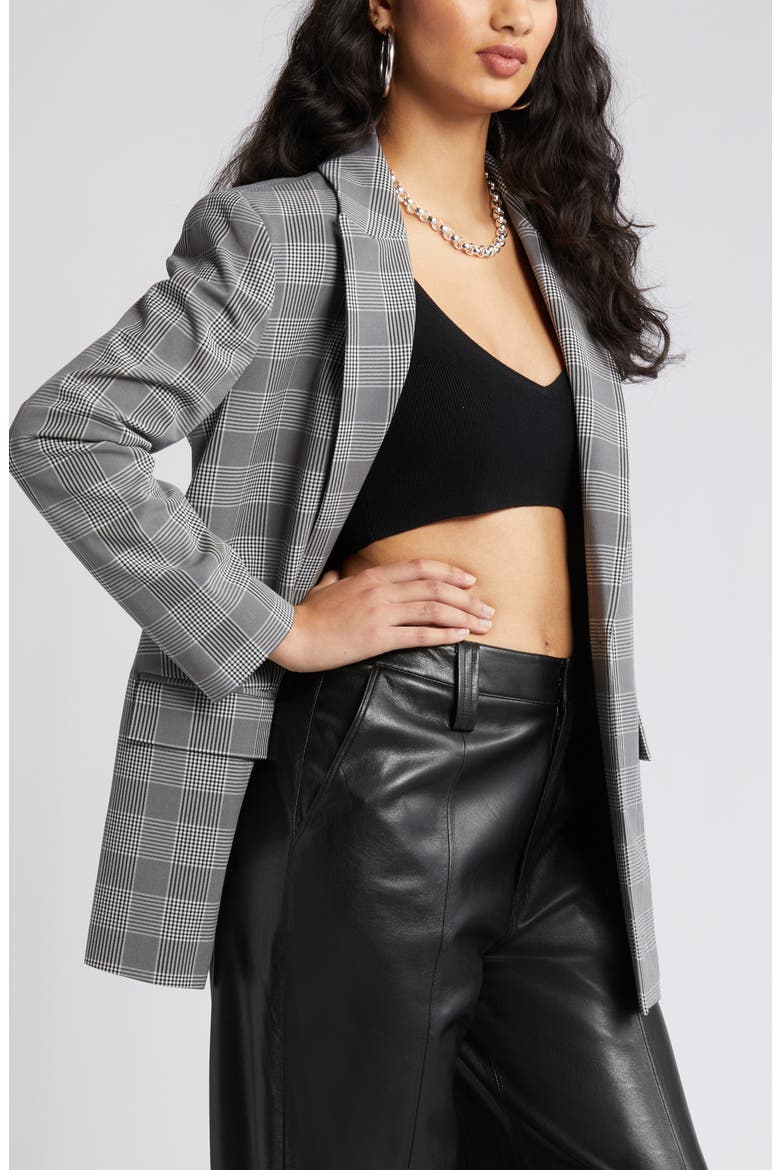 Plaid Bracelet Sleeve Blazer, Alternate, color, GREY SOLY PLAID