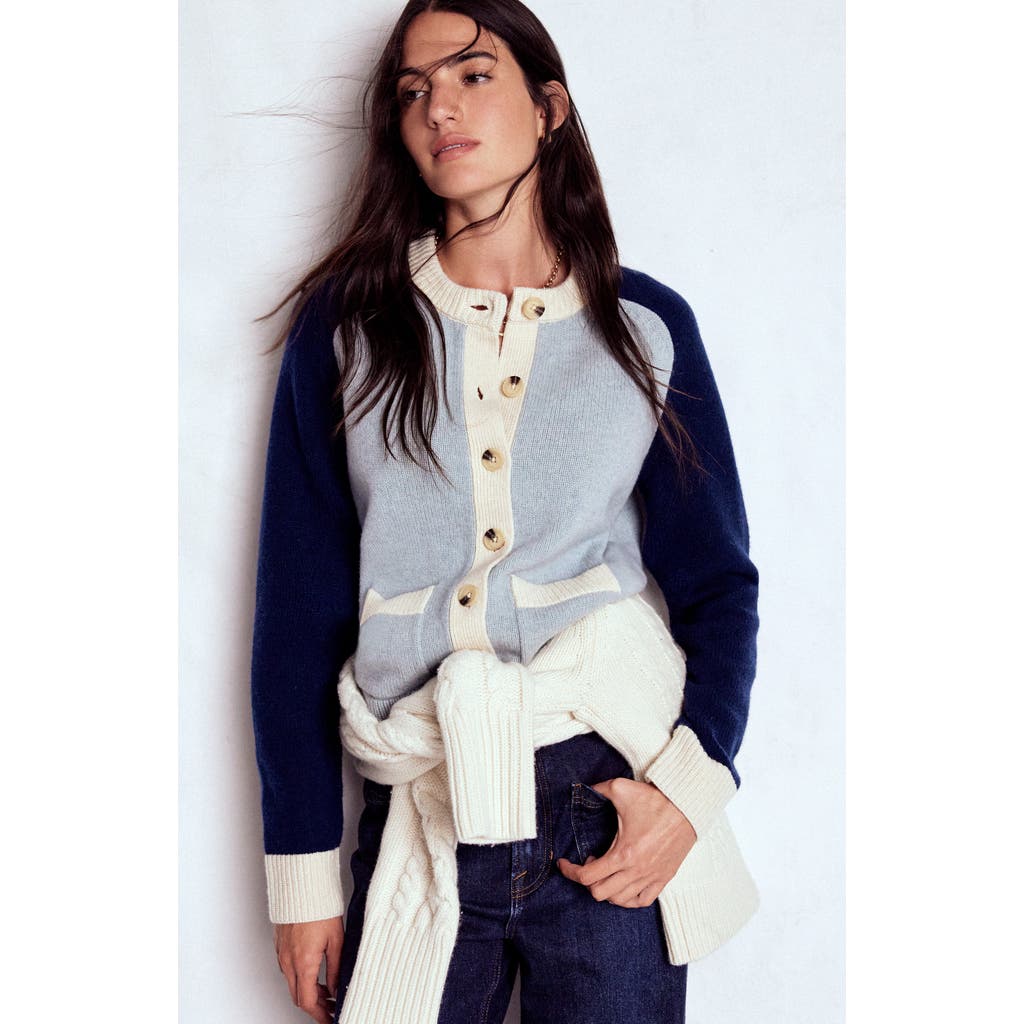 Boden Marion Colorblock Wool Cardigan In Black