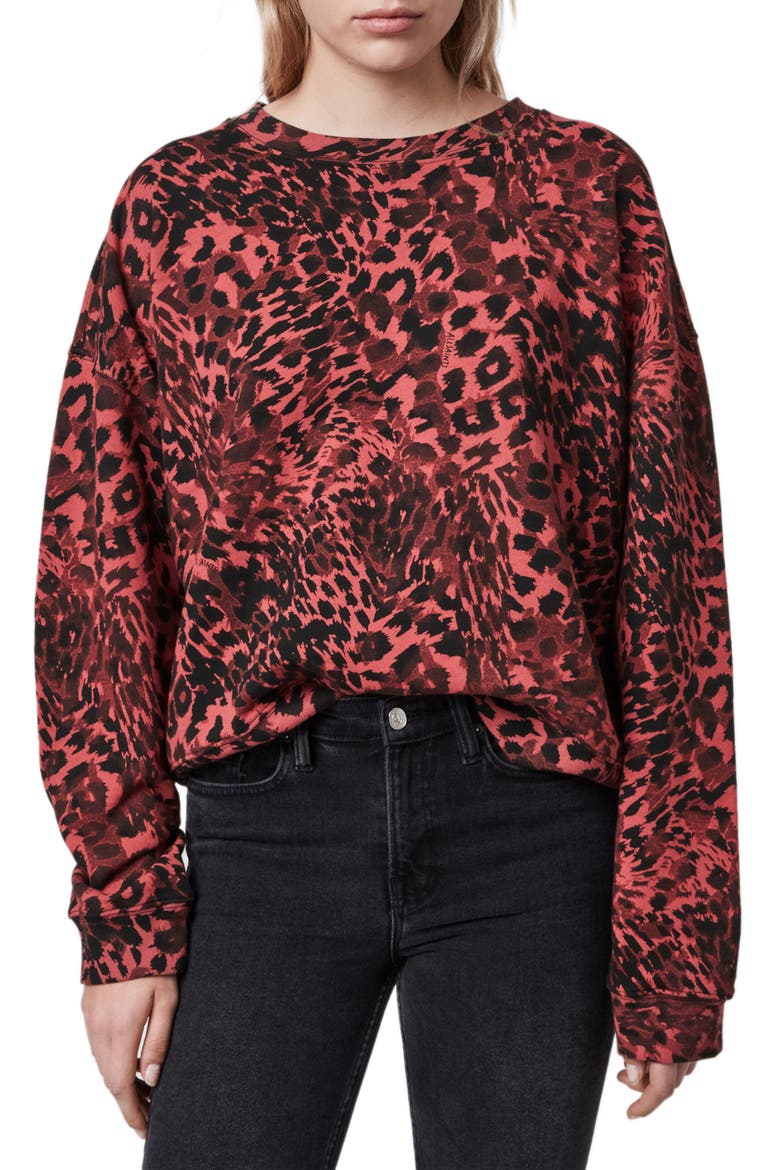 Redar Leopard Print Sweatshirt, Main, color, RED