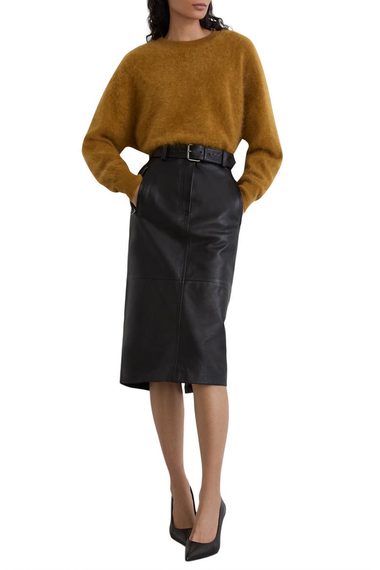 Neriah Leather Midi Skirt, Alternate, color, BLACK
