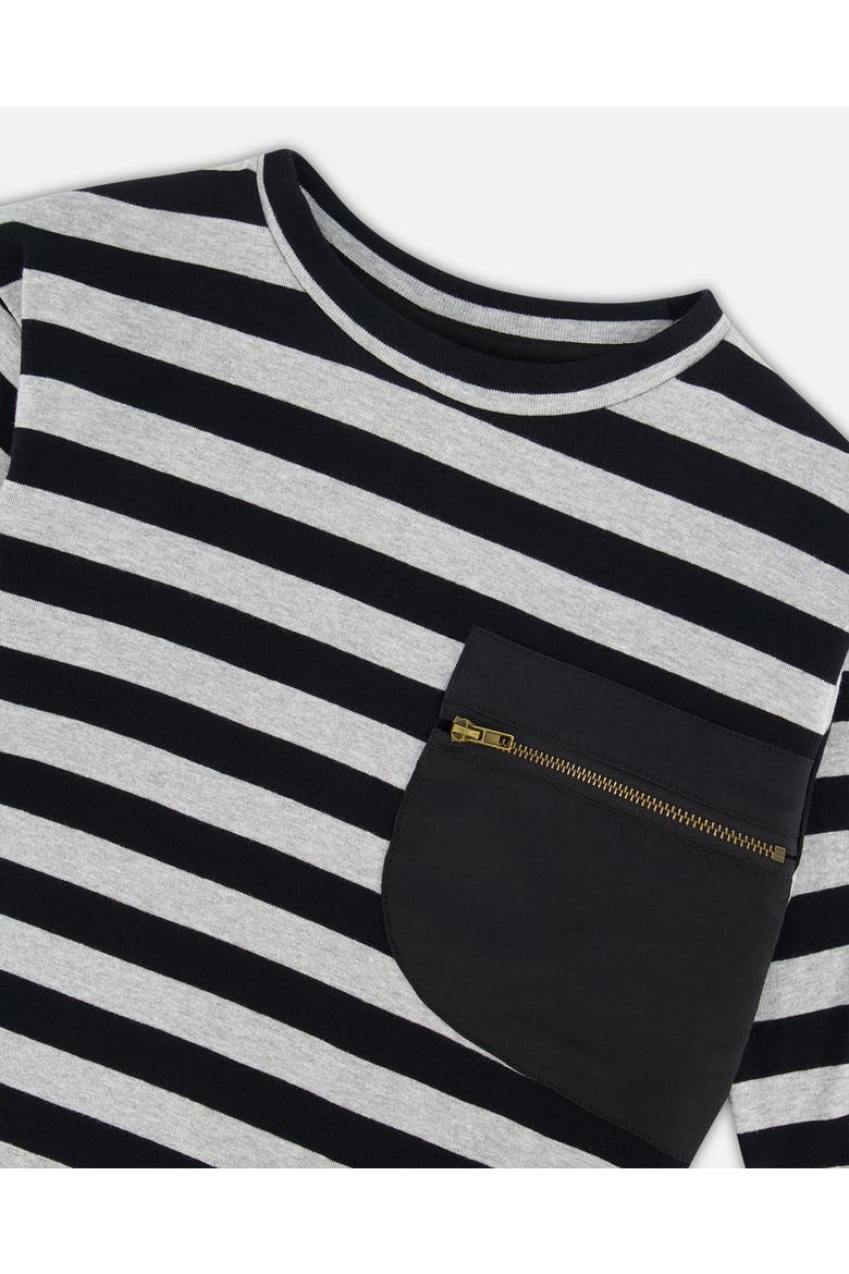 Boy's Striped Rib T-Shirt Black, Alternate, color, Anthracite