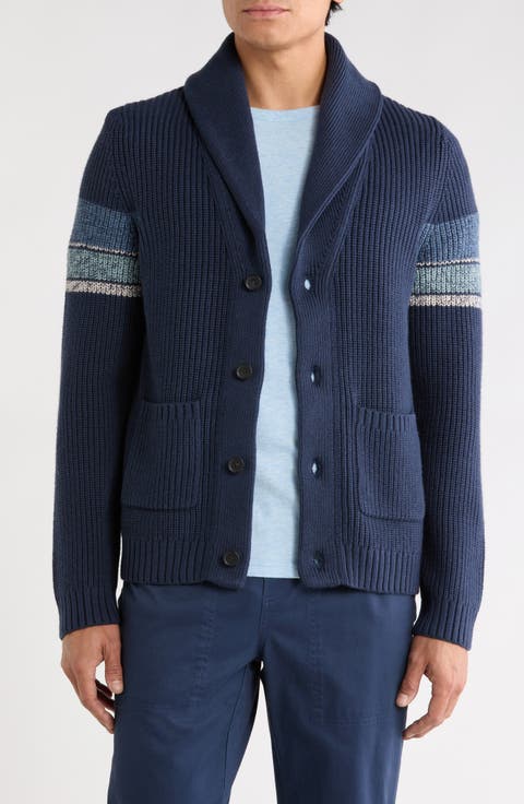 Varsity Shawl Collar Cotton Blend Cardigan