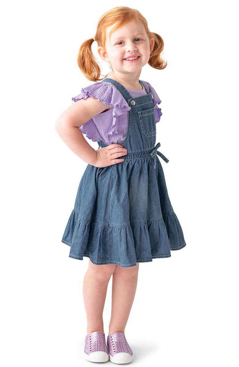 RuffleButts Denim Jumper Dress, Alternate, color, Denim
