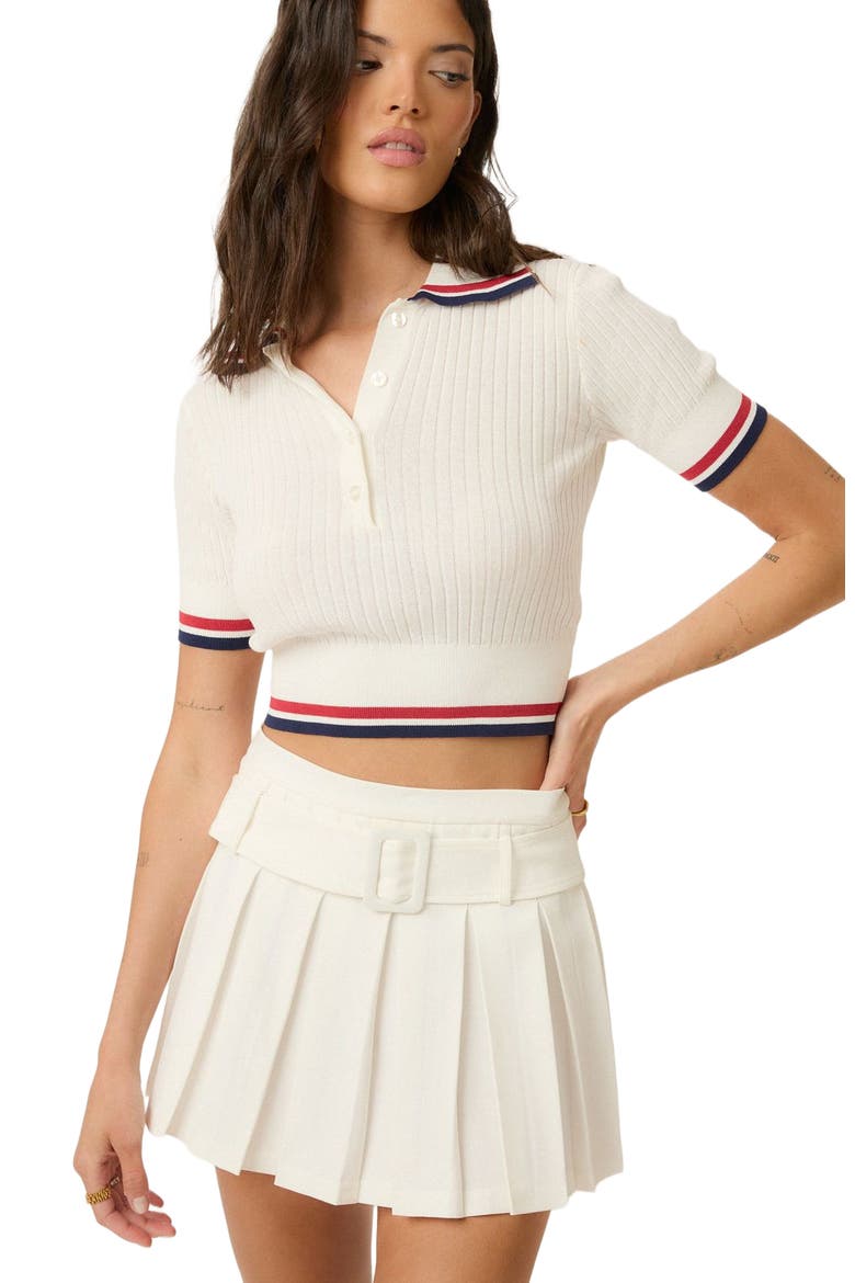 Belted Pleated Skirt, Alternate, color, White